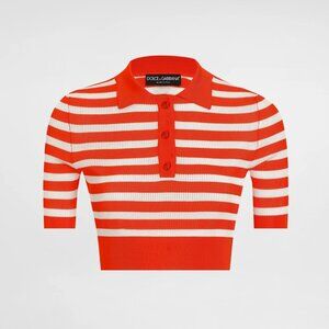 Dolce & Gabbana Striped Viscose Polo Top, Orange/White, Size IT 42 / US 6